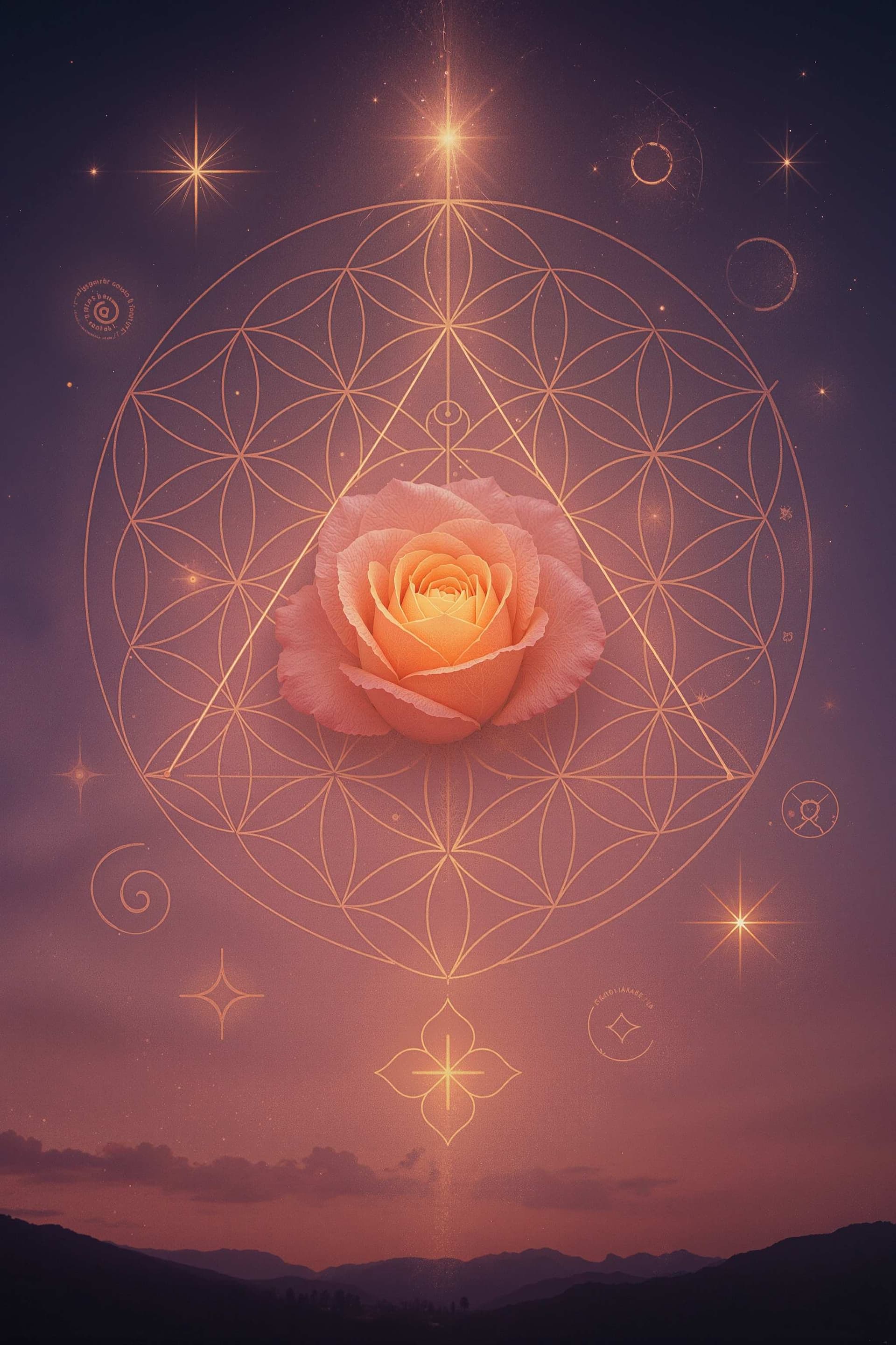 Sacred rose temple sanctuary with golden light and soft ethereal atmosphere