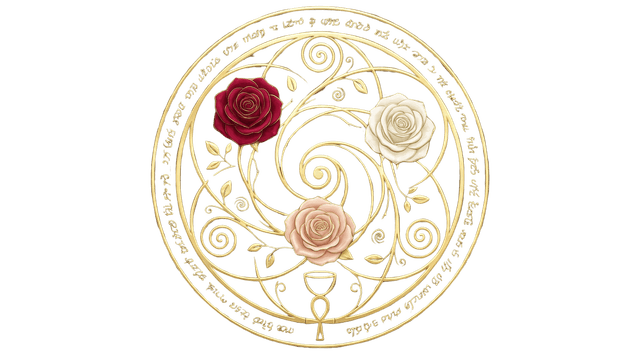 Rose mandala with ankh and chalice symbols